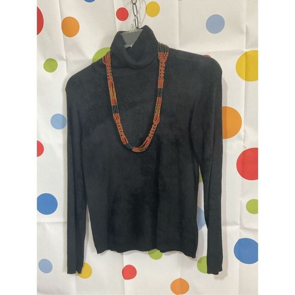 IDG International Direct Black Turtleneck Chenille Soft Size Petite Medium 🌸🍒 - Picture 1 of 9
